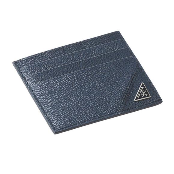 Prada Vitello Micro Grain Navy Triangle Logo Cardholder - Picture 1 of 7